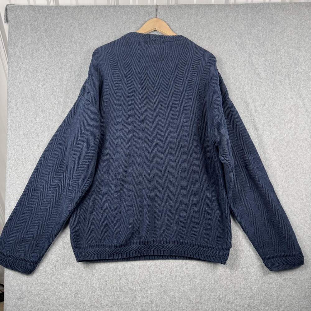 Chaps Ralph Lauren Sweater Mens XXL Navy Blue Chevron Knit Cotton Crew Preppy - Picture 3 of 8
